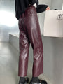 Fall Winter PU Leather Pants High Waist Pockets Harem Faux Leather Trousers
