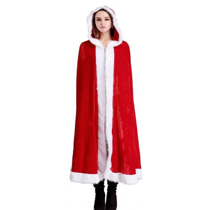 Halloween Christmas Sexy Hooded Cloak Mrs. Santa Claus Velvet Costume for Women