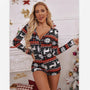 Christmas Printed V-neck Bodysuit Pajama Romper for Women