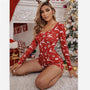 Christmas Printed V-neck Bodysuit Pajama Romper for Women
