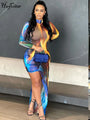 Colorful Long Sleeve Irregular Sexy Slim Dress Women Fashion