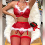 JSY Sexy Christmas Lingerie Set with Feather Bra, Skirt & Stockings