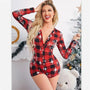 Christmas Printed V-neck Bodysuit Pajama Romper for Women