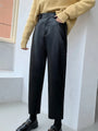 Fall Winter PU Leather Pants High Waist Pockets Harem Faux Leather Trousers