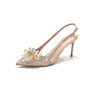 New Thin Heel Pointed Water Diamond Pearl Bridal Wedding Shoes