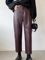 Fall Winter PU Leather Pants High Waist Pockets Harem Faux Leather Trousers