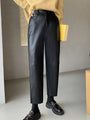 Fall Winter PU Leather Pants High Waist Pockets Harem Faux Leather Trousers